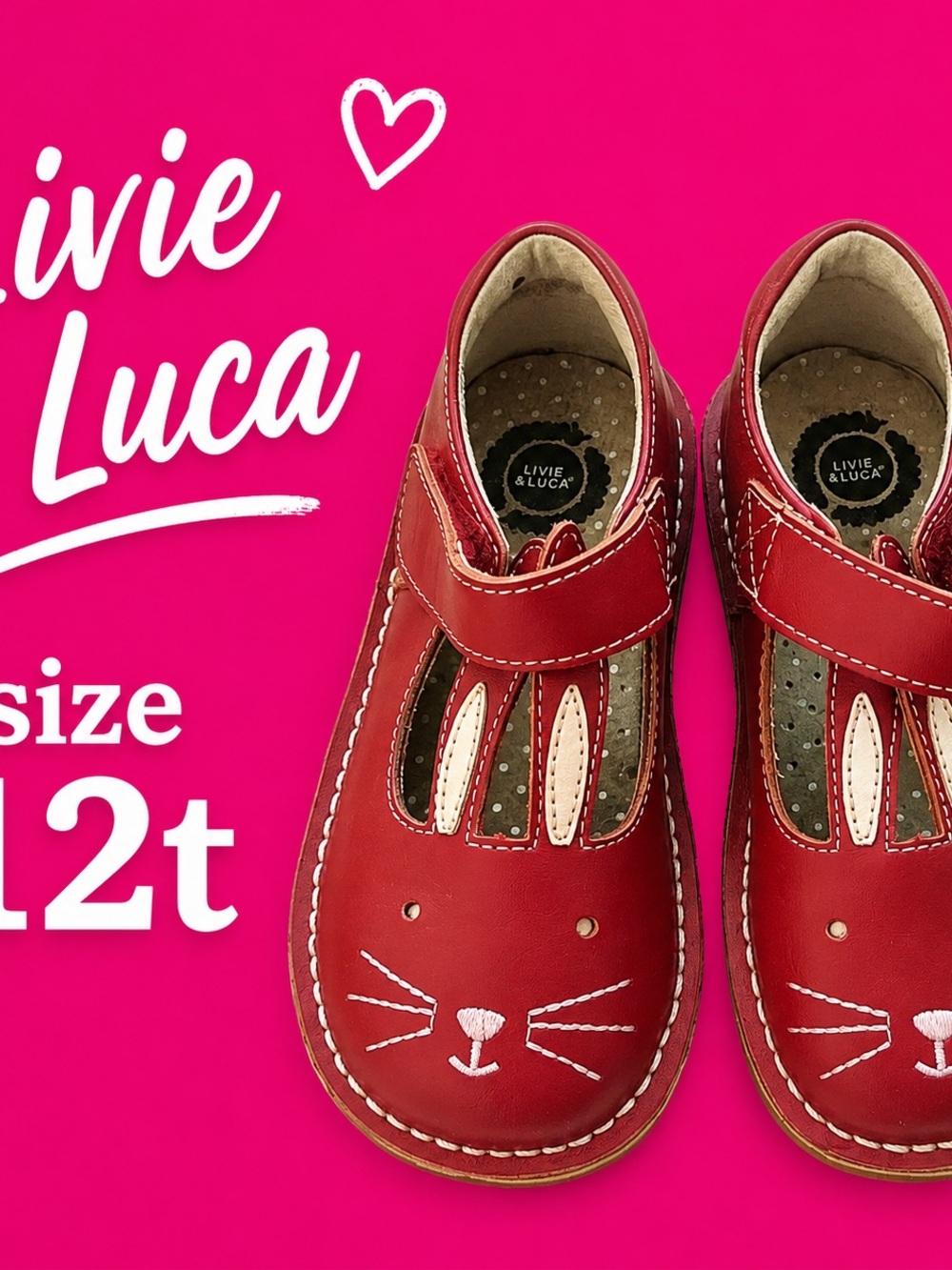 Livie & Luca Red Cat Face Mary Jane Shoes 12 toddler